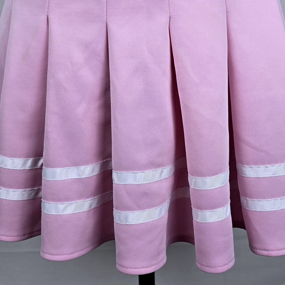 Y2K Spencer's Pink Pleated Mini Skirt Heart Patch Cheerleader Style Medium - Picture 3 of 9